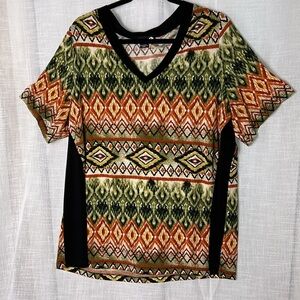 Y2K Claire France top,2X,vintage,made Canada ,Aztec,geometric,multicolor